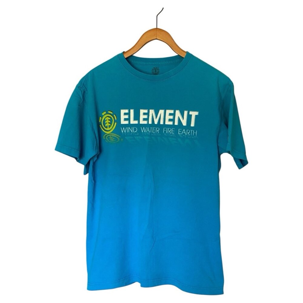 Element Wind Water Fire Earth Teal Blue S/S T-Shirt Men's Size M Organic Product